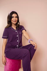 Pv Plain With Contrast Piping Pajama Suit -Pjs 003