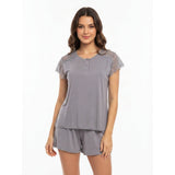 SARI NIGHTY 2-PC SET NIGHTDRESS LNG5-4383 GREY FREE